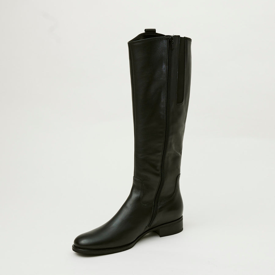 Gabor Knee High Flat Black Leather Boots Shop online Nozomi