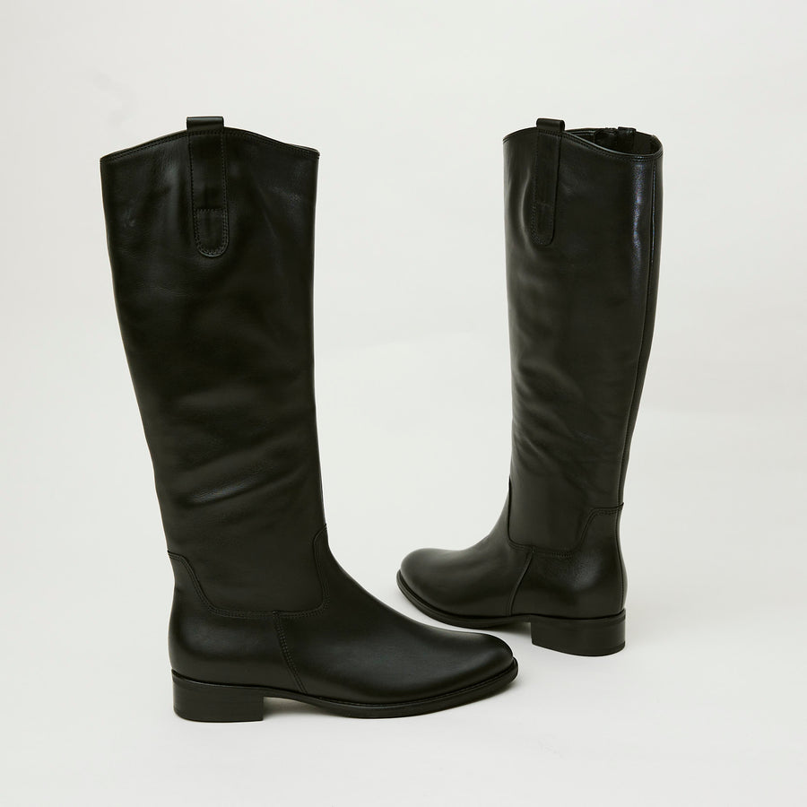 Gabor Knee High Flat Black Leather Boots - Nozomi