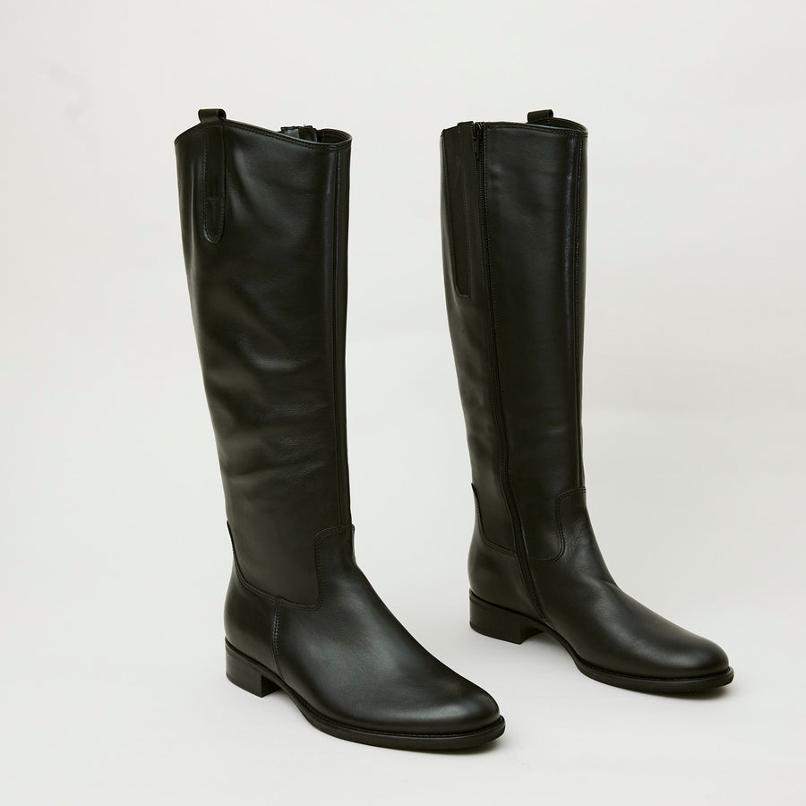 Gabor Knee High Flat Black Leather Boots - Nozomi