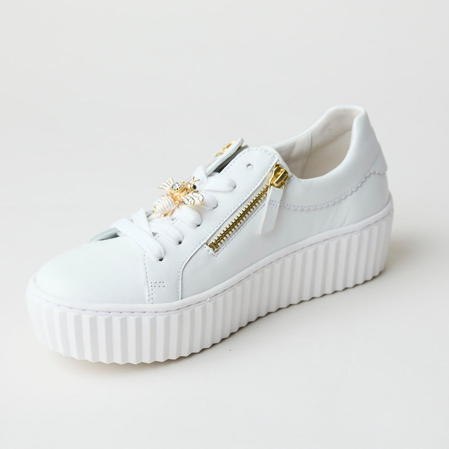 Gabor White Leather Flatform Trainers - Nozomi