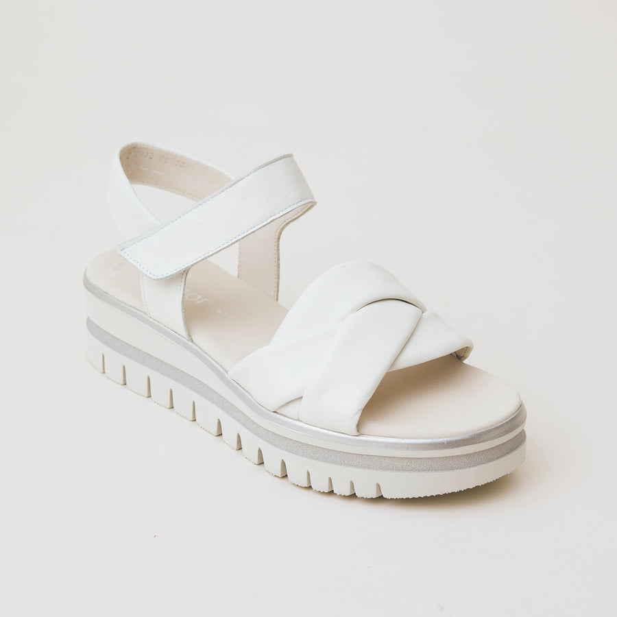 Gabor White Leather Wedge Sandals - Nozomi