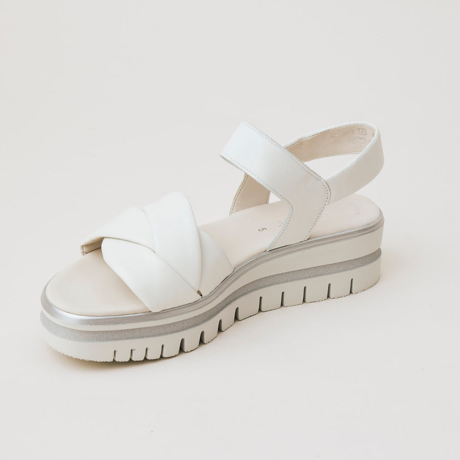 Gabor White Leather Wedge Sandals - Nozomi