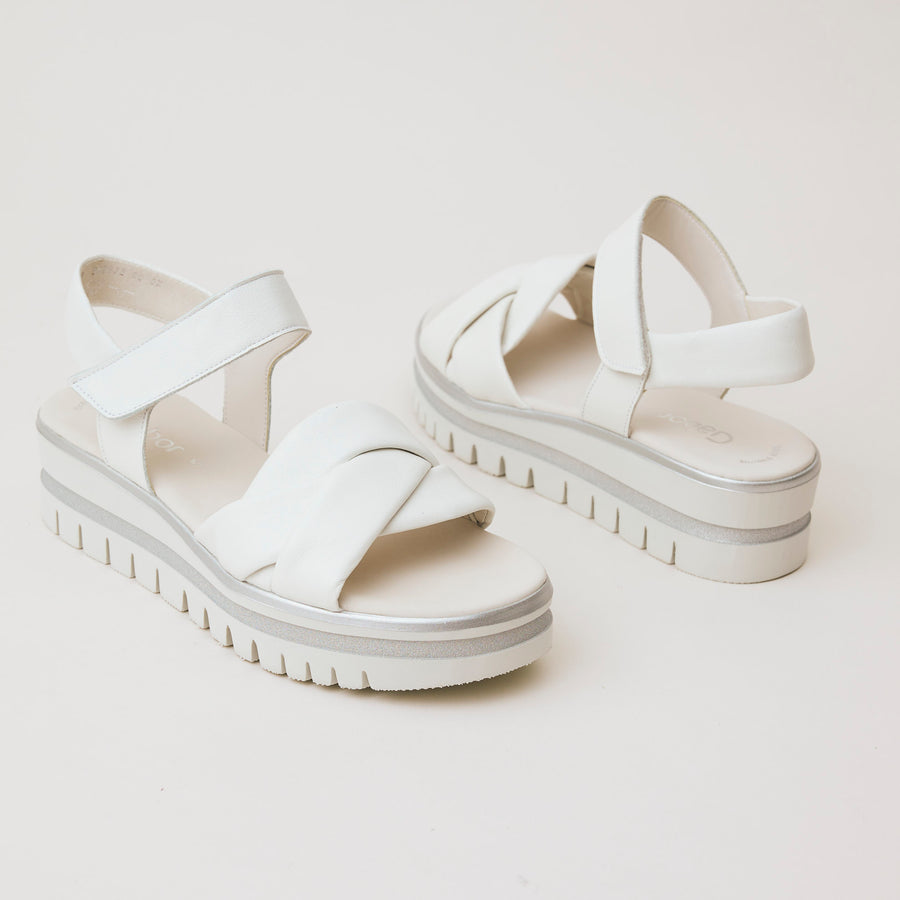 Gabor White Leather Wedge Sandals - Nozomi