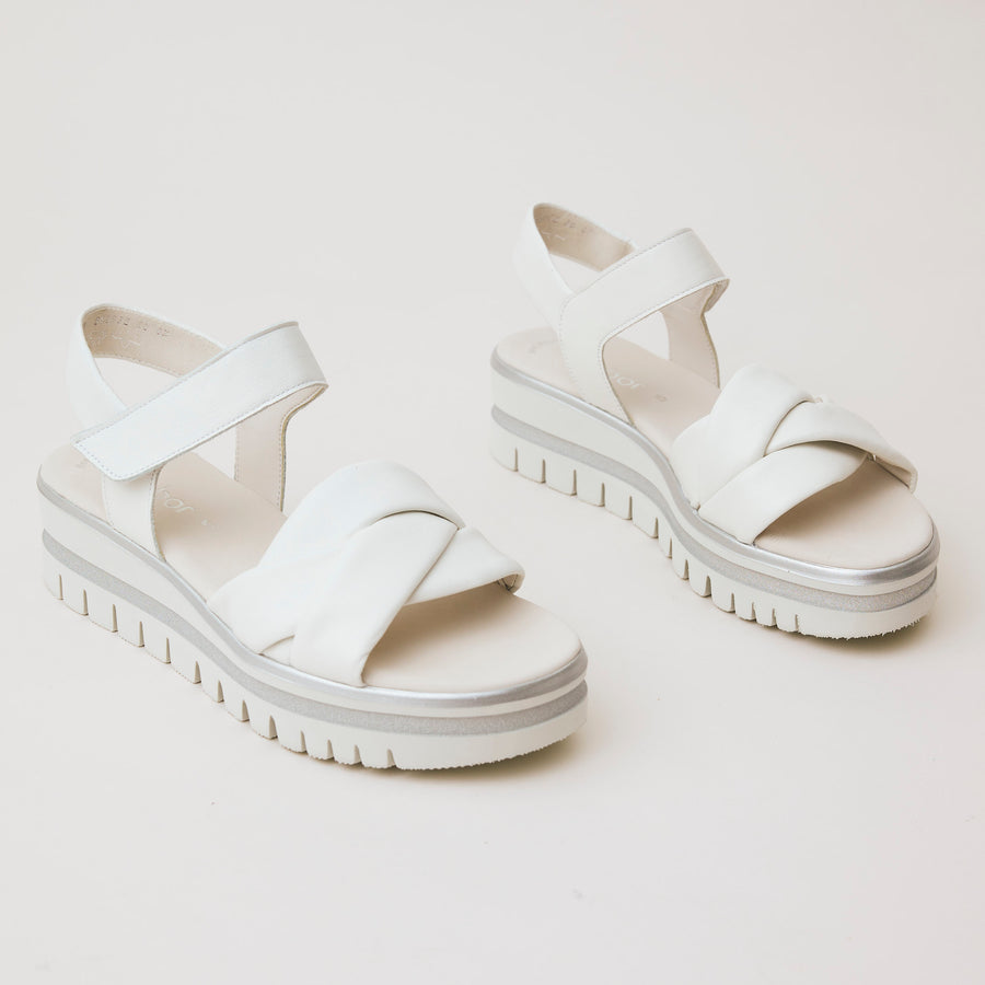 Gabor White Leather Wedge Sandals - Nozomi