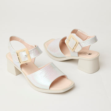 Jose Saenz Pearlised Silver Leather Sandals - Nozomi