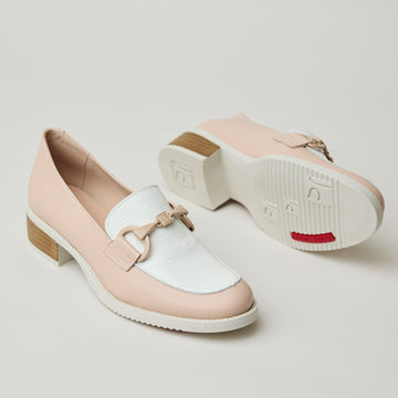 Jose Saenz Pink and White Leather Loafers