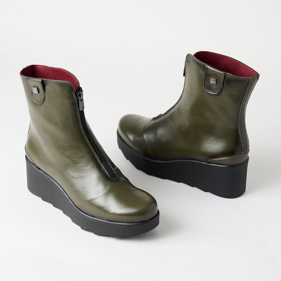 Jose Saenz Khaki Leather Over Ankle Boots, Nozomi Shoe Boutique