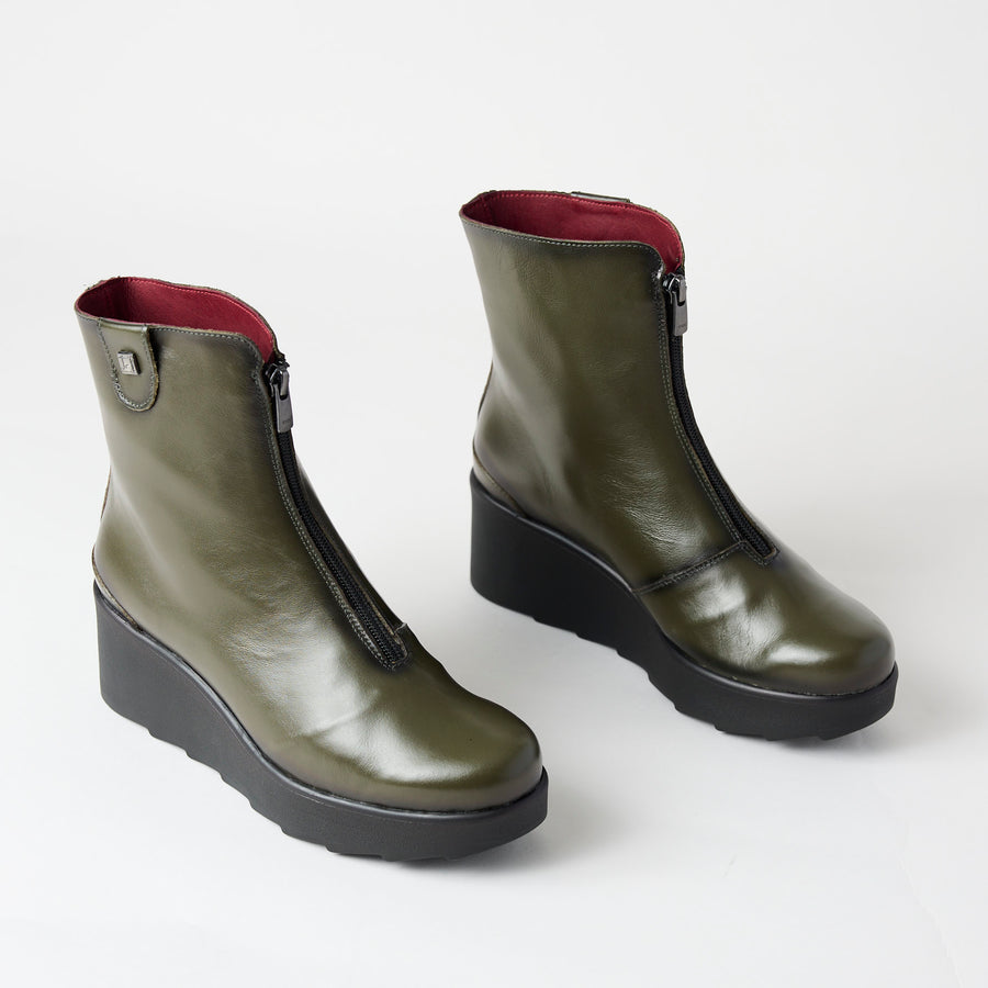 Jose Saenz Khaki Leather Over Ankle Boots, Nozomi Shoe Boutique