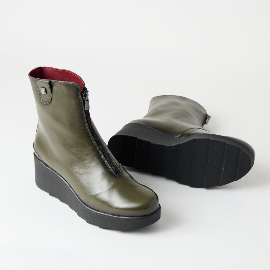 Jose Saenz Khaki Leather Over Ankle Boots, Nozomi Shoe Boutique