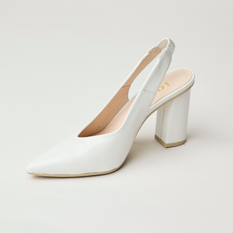 Lodi White Patent Leather Block Heel Sling Back Shoes - Nozomi