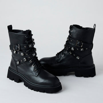 Lodi Black Leather Hiking Boots