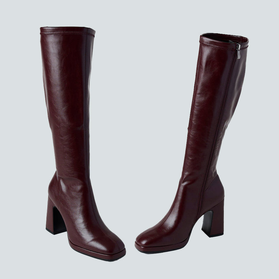 Lodi Knee High Stretch Burgundy Boots