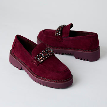 Lodi Wine Suede Leather Loafers