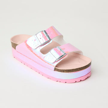 Lodi Metallic Iridescent Barbie Pink Maxi Flatform Sandals
