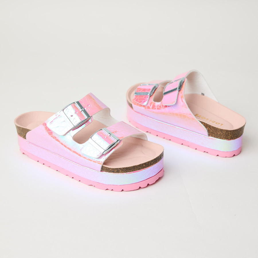 Lodi Metallic Iridescent Barbie Pink Maxi Flatform Sandals - Nozomi