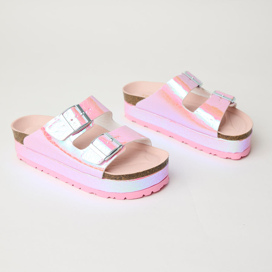 Lodi Metallic Iridescent Barbie Pink Maxi Flatform Sandals - Nozomi