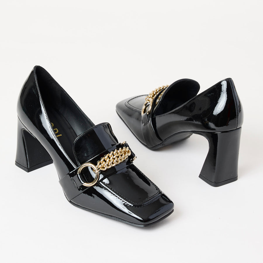 Lodi Black Patent Leather Heeled Brogues - Main Image