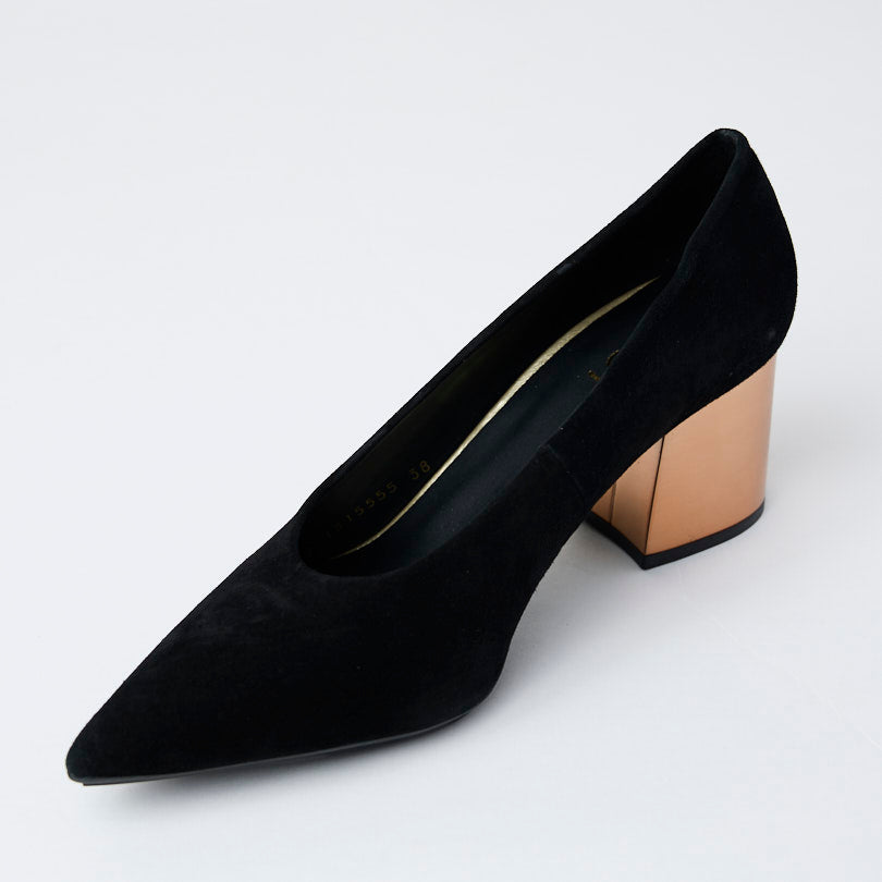 Lodi Black Suede Leather Court Shoes - Nozomi