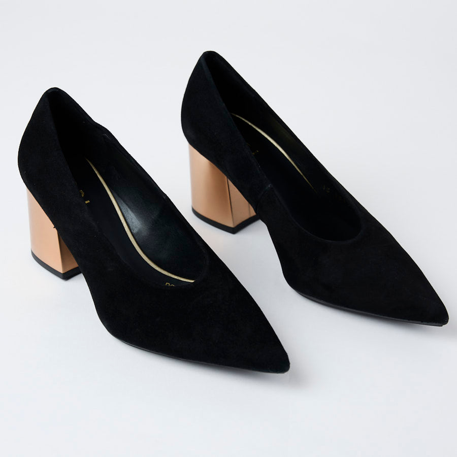 Lodi Black Suede Leather Court Shoes - Nozomi