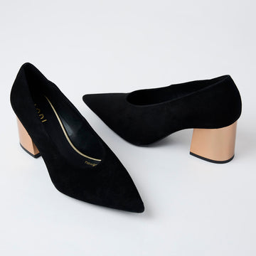 Lodi Black Suede Leather Court Shoes - Nozomi