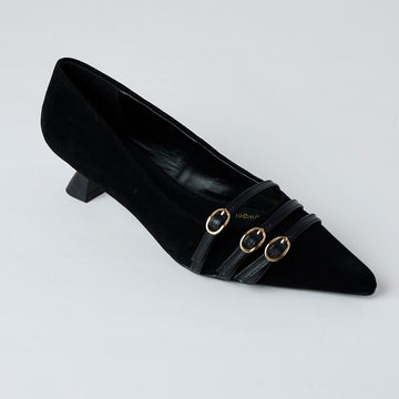 Lodi Black Suede Leather Kitten Heel Shoes