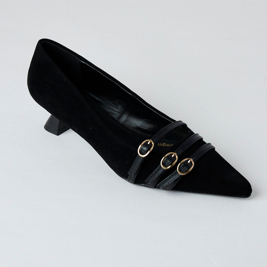 Lodi Black Suede Leather Kitten Heel Shoes