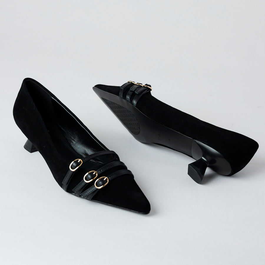 Lodi Black Suede Leather Kitten Heel Shoes