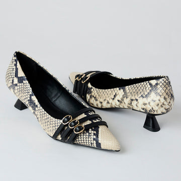 Lodi Kitten Heel Animal Print Leather Shoes