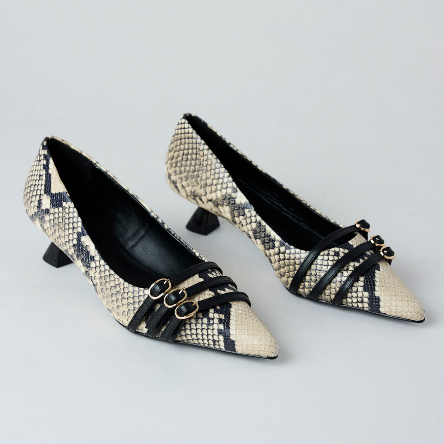 Lodi Kitten Heel Animal Print Leather Shoes