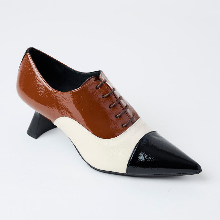 Lodi Black, Cream and Tan Patent Leather Laced Shoes - Nozomi
