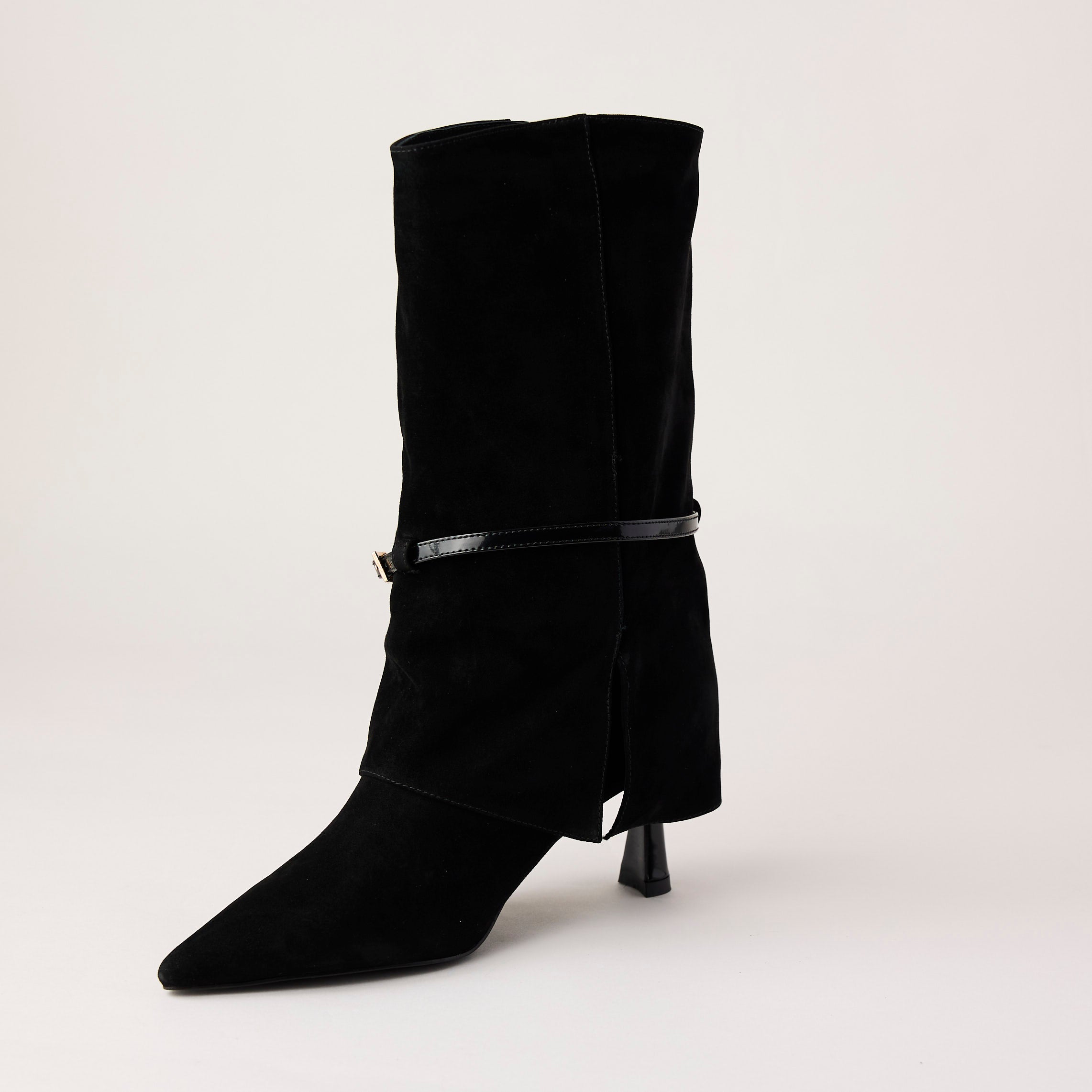 Lodi Shark Lock Black Suede Leather Boots, Nozomi Shoe Boutique