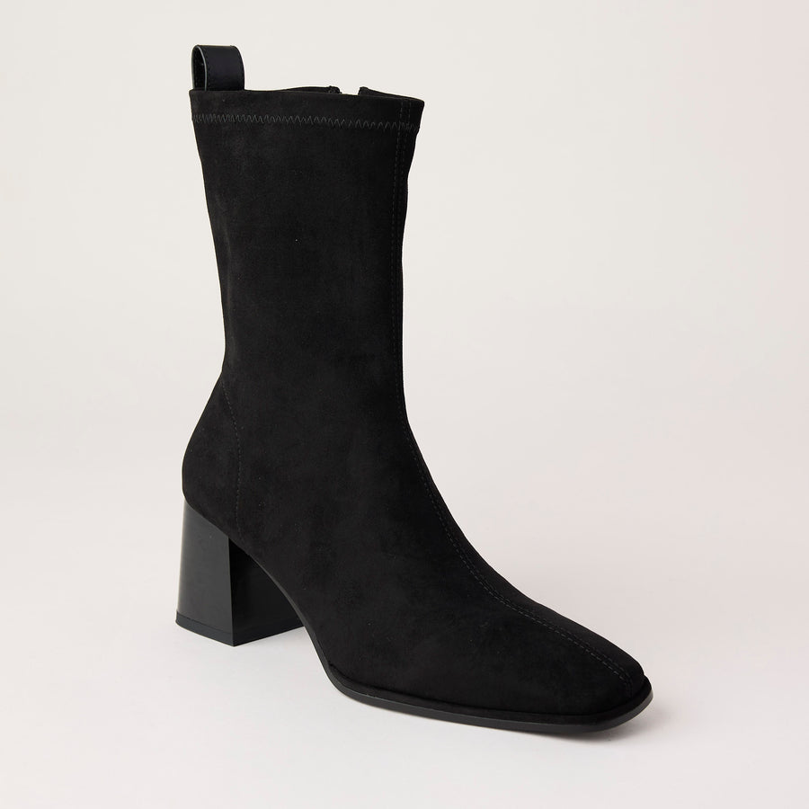 Lodi Black Stretch Suede Over Ankle Boots - Nozomi