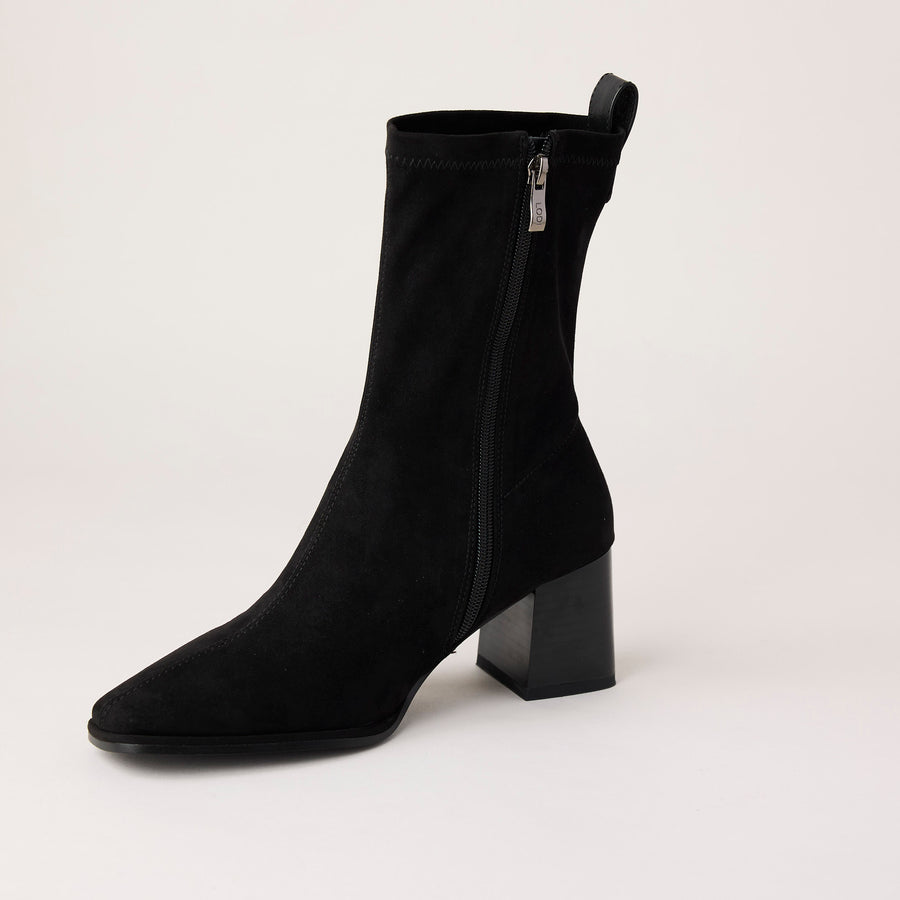 Lodi Black Stretch Suede Over Ankle Boots - Nozomi