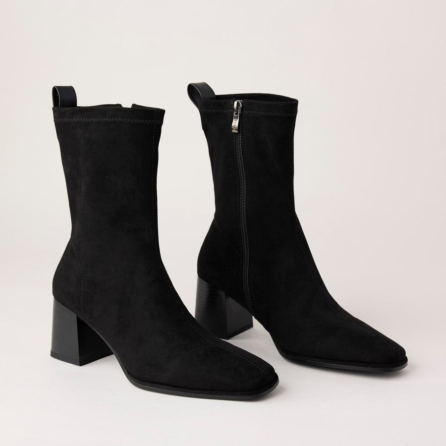 Lodi Black Stretch Suede Over Ankle Boots - Nozomi