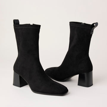 Lodi Black Stretch Suede Over Ankle Boots - Nozomi