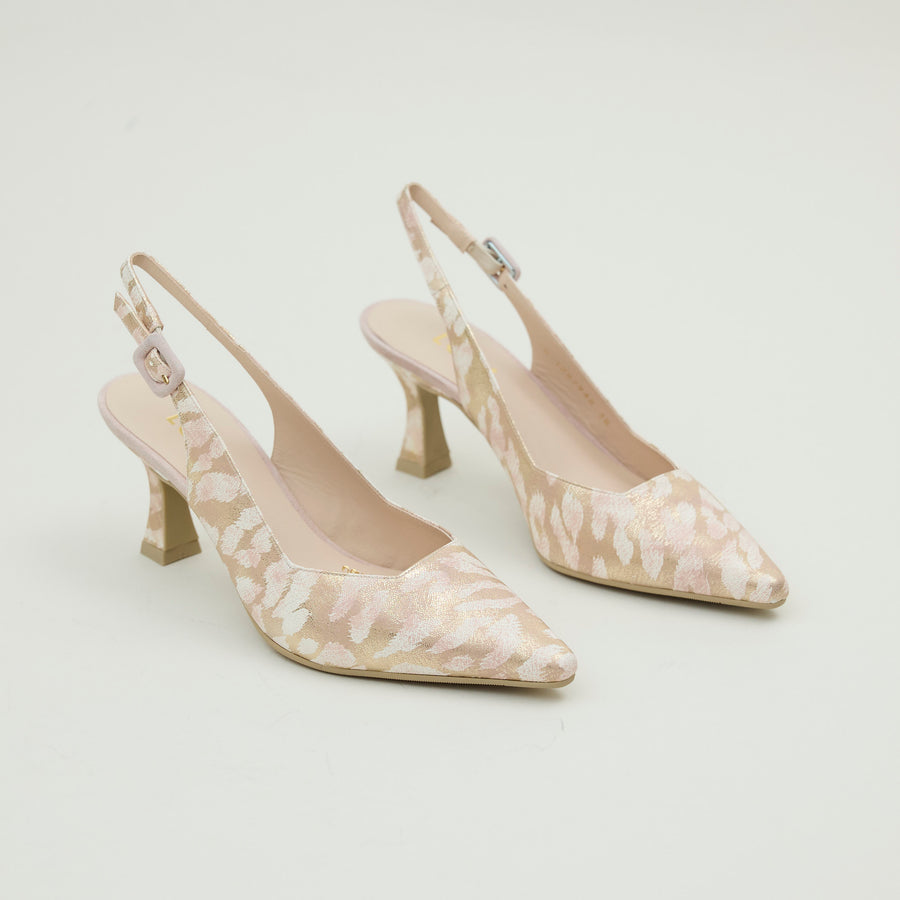 Lodi Baby Pink & Champagne Leather Combination Slingback Shoes - Nozomi
