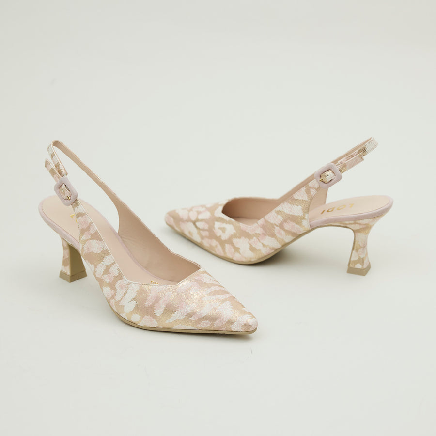 Lodi Baby Pink & Champagne Leather Combination Slingback Shoes - Nozomi