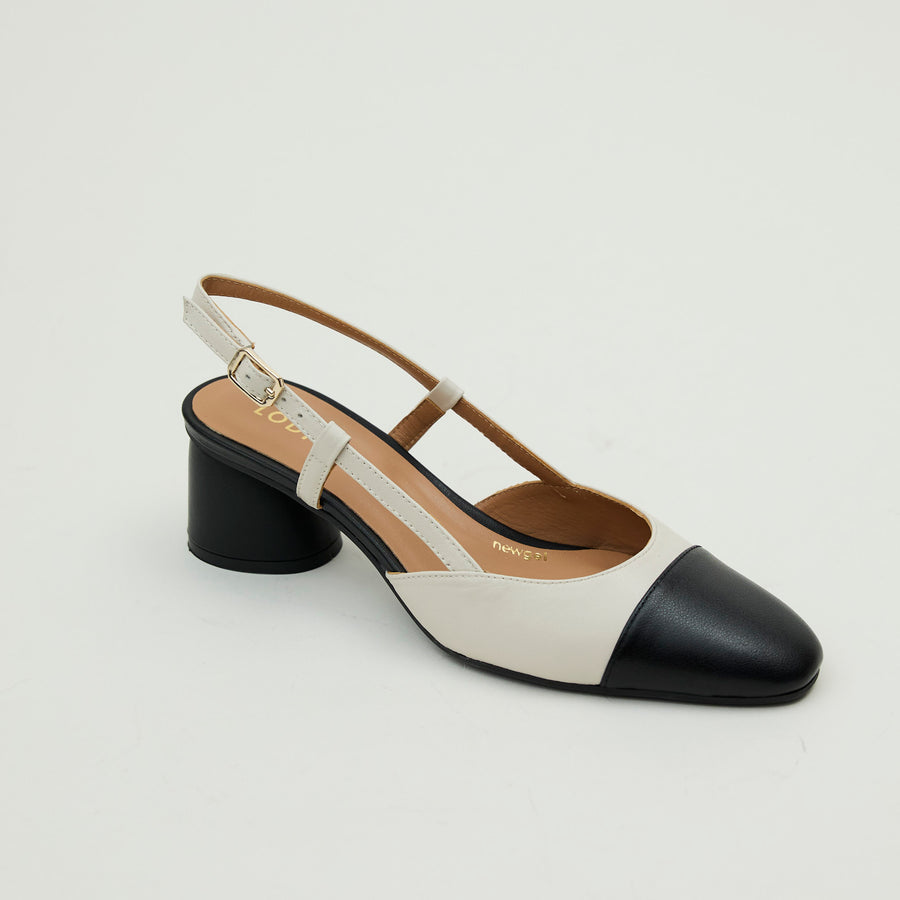 Lodi Black & Cream Leather Combination Sling Back Shoes - Nozomi