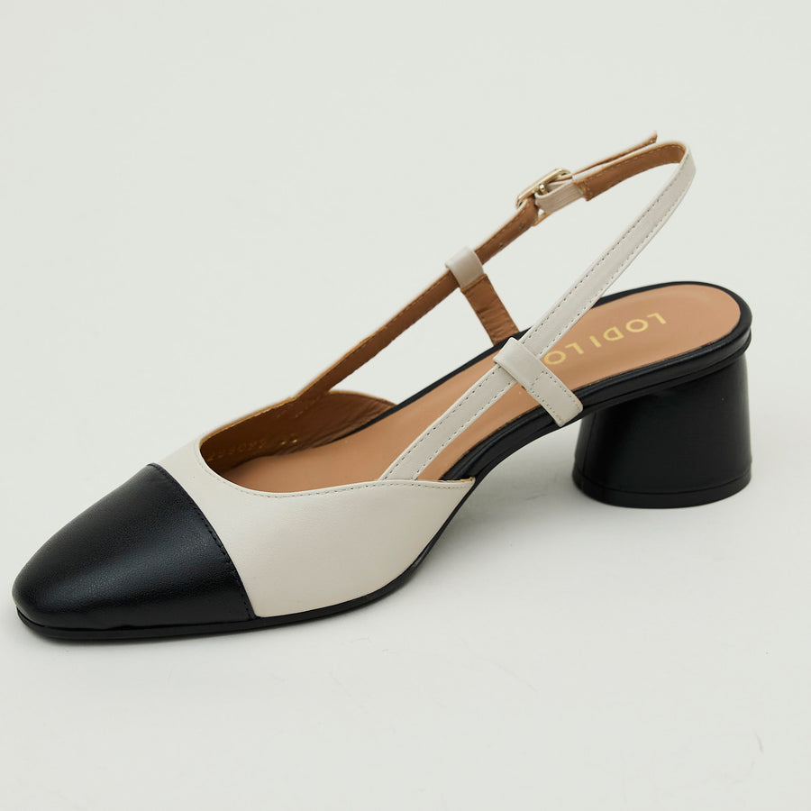 Lodi Black & Cream Leather Combination Sling Back Shoes - Nozomi