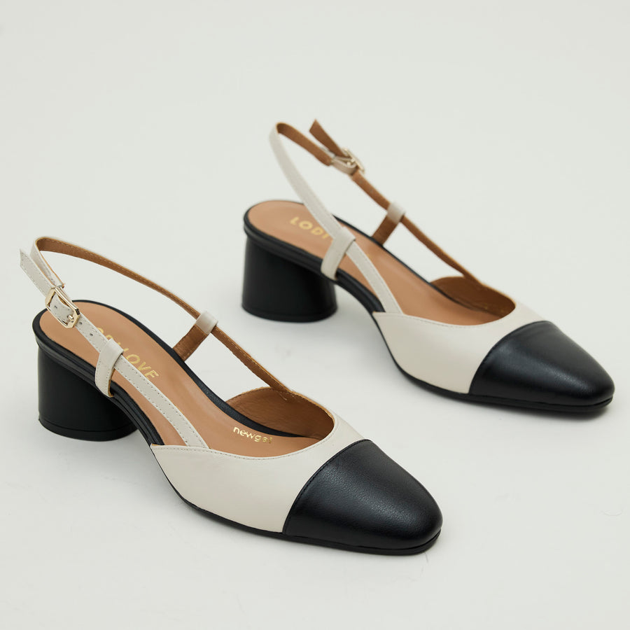 Lodi Black & Cream Leather Combination Sling Back Shoes - Nozomi