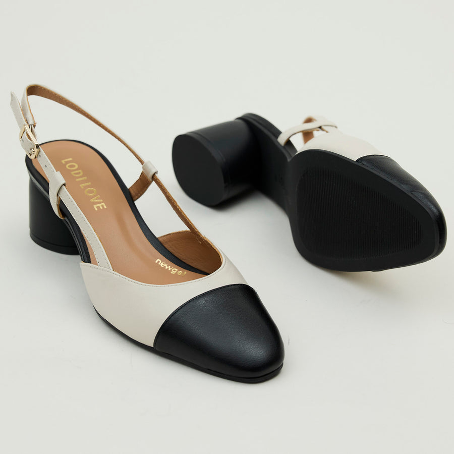 Lodi Black & Cream Leather Combination Sling Back Shoes - Nozomi