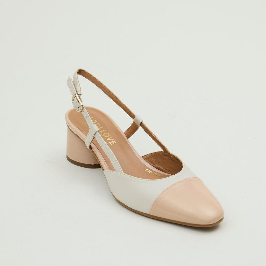 Lodi Blush & Cream Leather Combination Sling Back Shoes - Nozomi