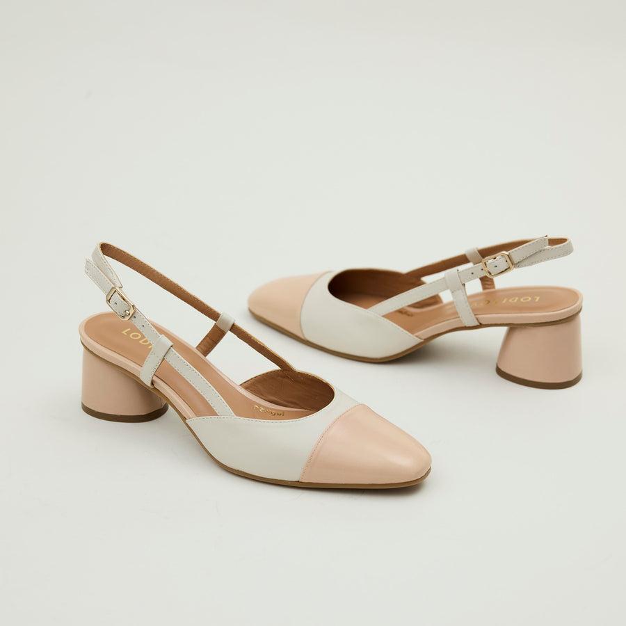 Lodi Blush & Cream Leather Combination Sling Back Shoes - Nozomi