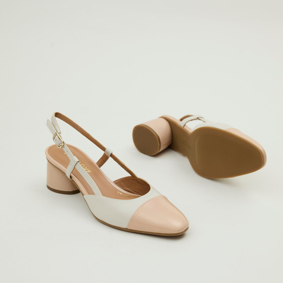 Lodi Blush & Cream Leather Combination Sling Back Shoes - Nozomi