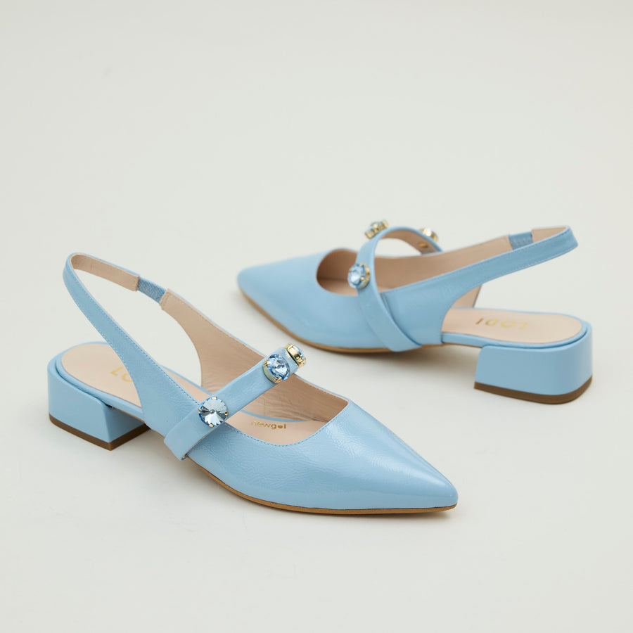 Lodi Baby Blue Patent Leather Ballerina Sling Back Shoes - Nozomi