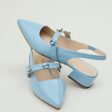 Lodi Baby Blue Patent Leather Ballerina Sling Back Shoes - Nozomi