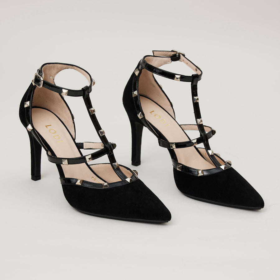 Lodi High Heel Black Suede Court Shoes - Nozomi