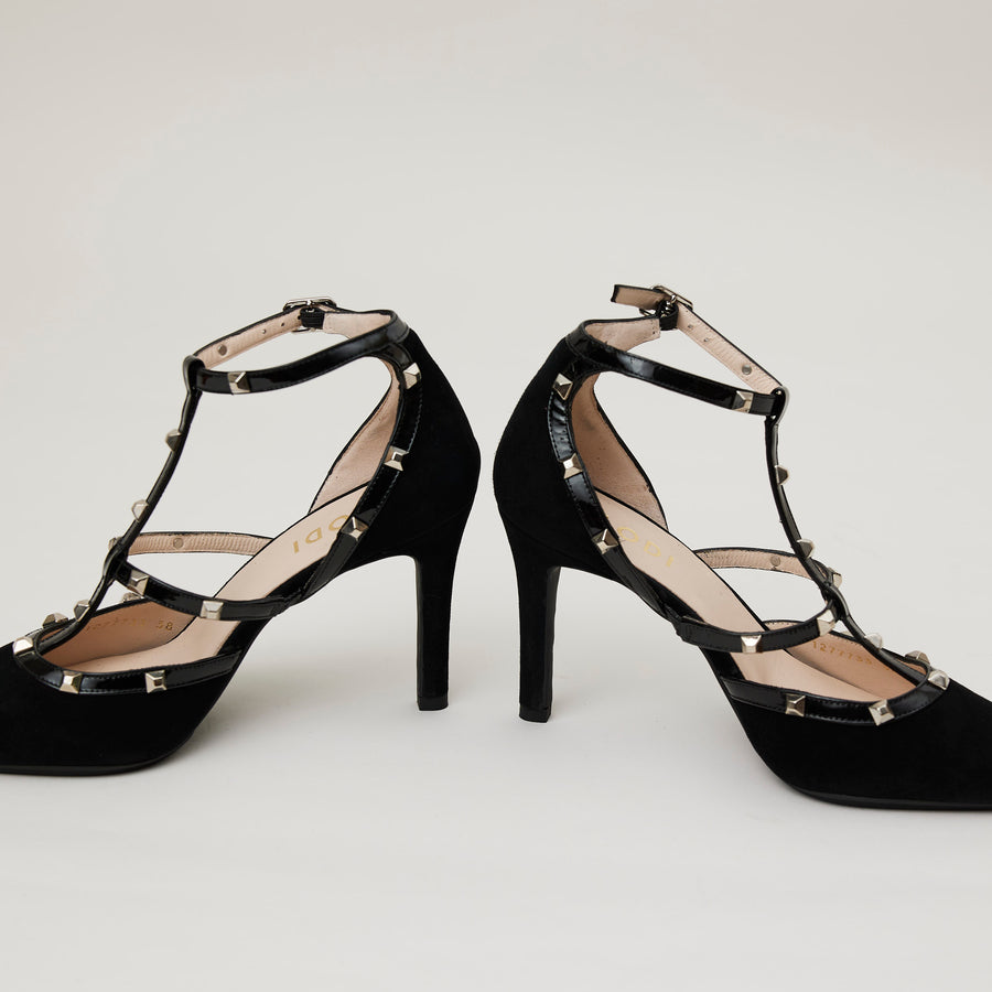 Lodi High Heel Black Suede Court Shoes - Nozomi