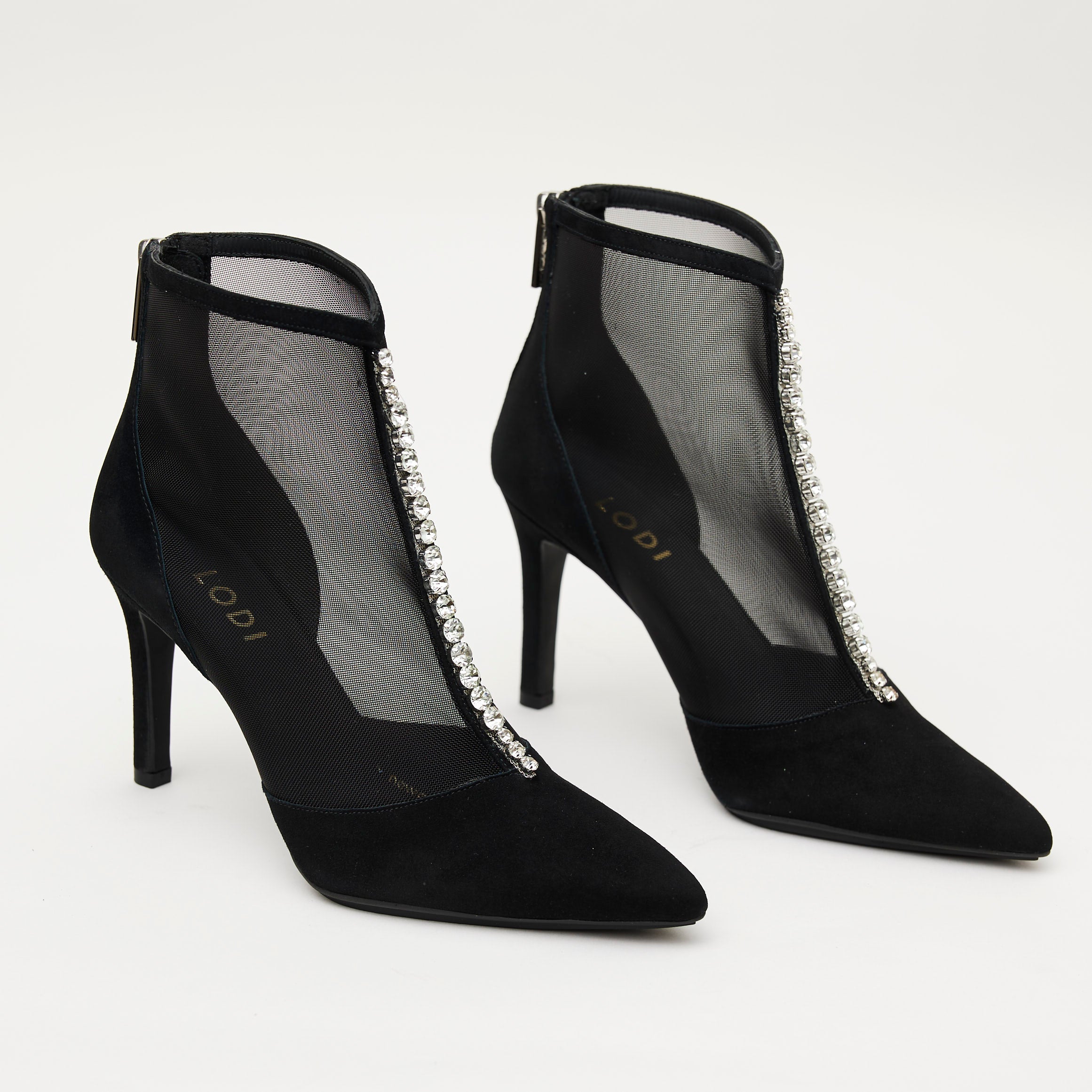 Lodi Black Suede and Swarovski Ankle Boots, Nozomi Shoe Boutique