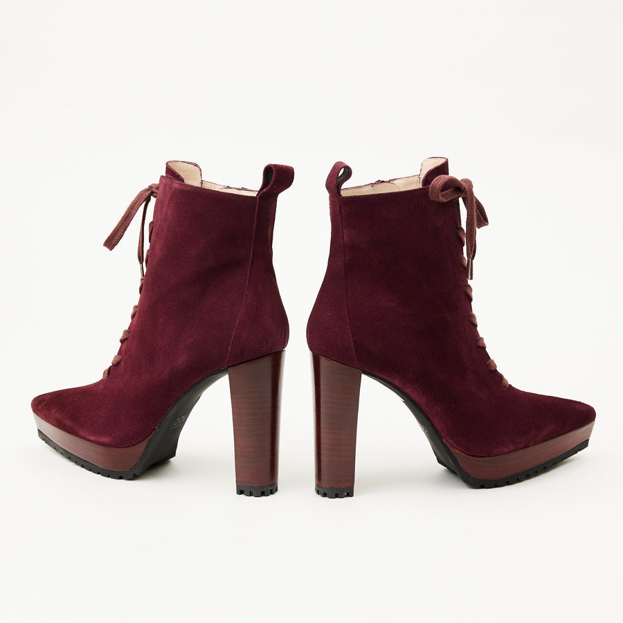 Lodi Wine High Heeled Suede Leather Boots - Nozomi